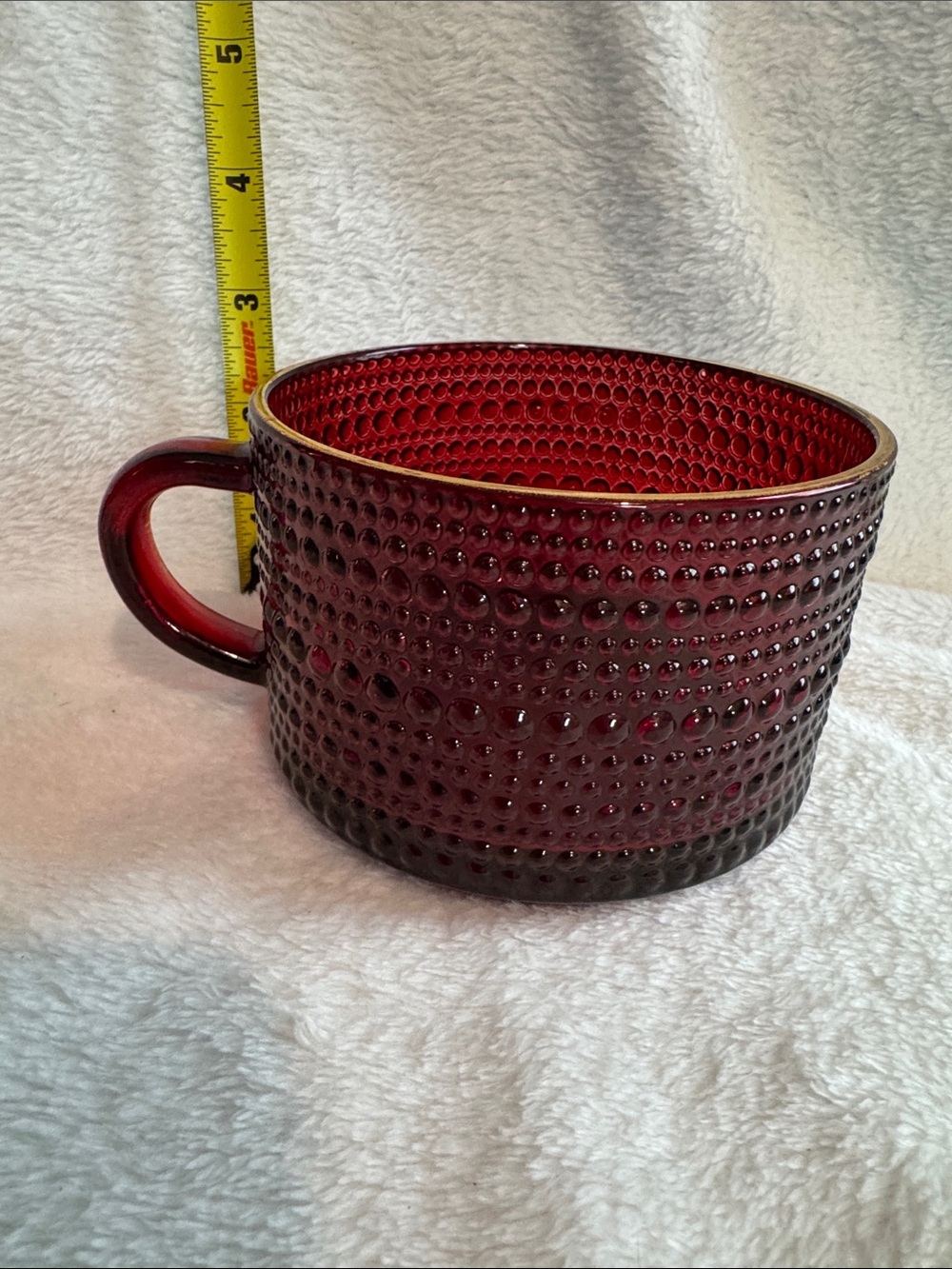 Ruby Red Hobnail Glass Mug with Handle